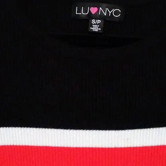 LUV NYC Black Red White Striped Ribbed Long Sleeve Bodycon Mini Dress Small - Picture 4 of 4